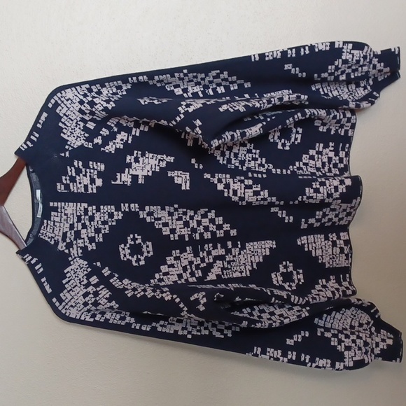 Anthropologie The Beatriz Mock Neck Sweater XL Geometric Navy Cream Soft Boho* - Picture 3 of 15